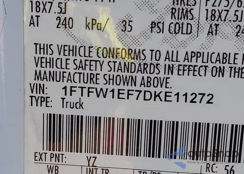 2013 Ford F-150 Fx4 z USA, uszkodzony, nr VIN 1FTFW1EF7DKE11272